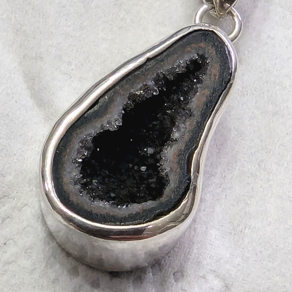 DRUZY AGATE Geode pendant encased in .925 Sterling Silver with 2 silver chains